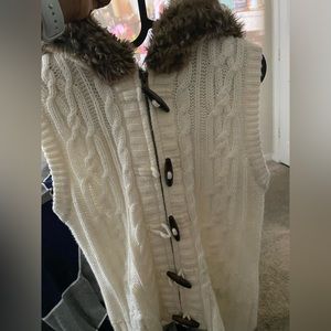 sweater with fur hoodie. super trendy. white